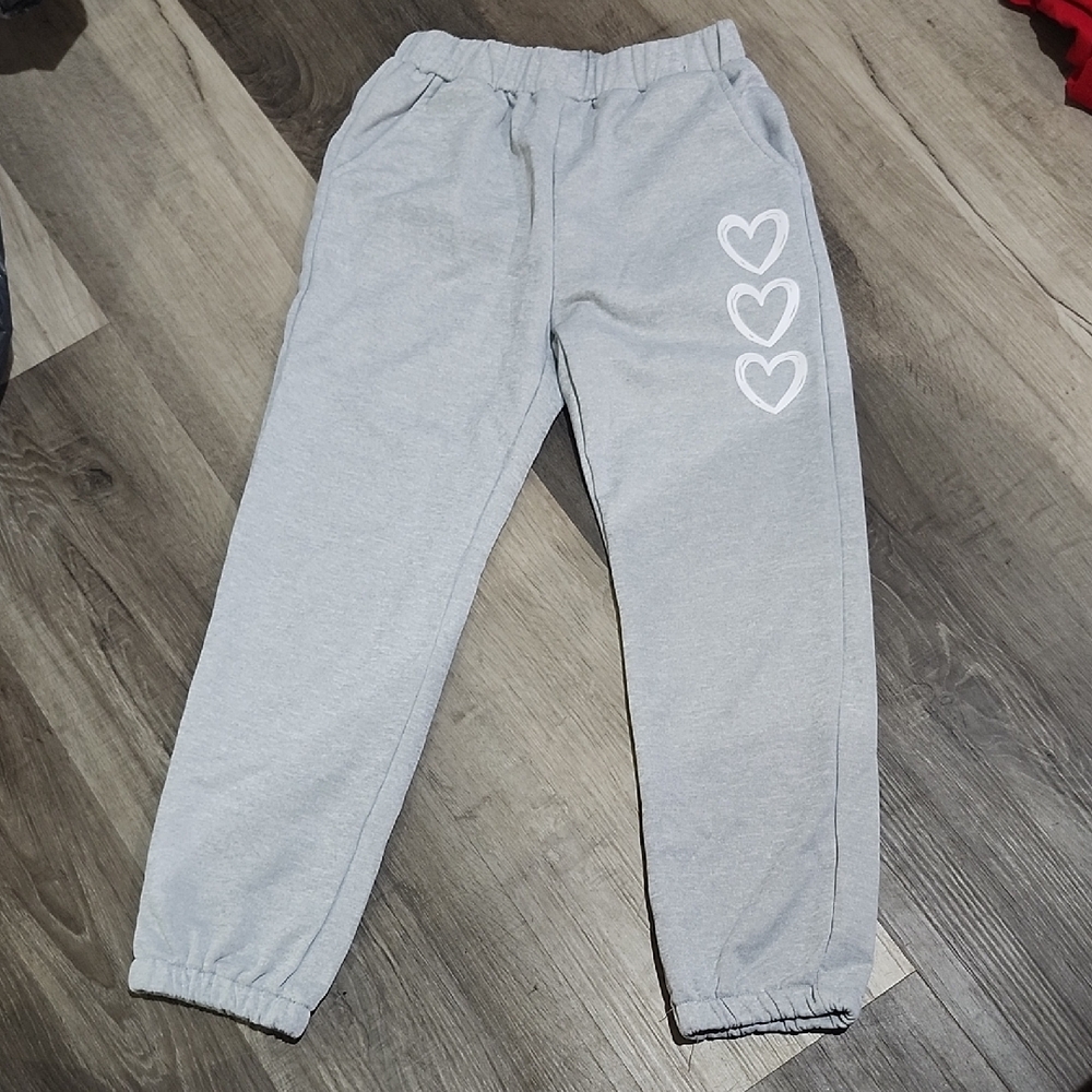 Kids Light Gray Joggers with Heart Accents